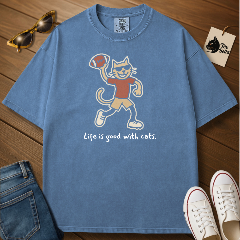 Life Is Good with Cats-Football Tee