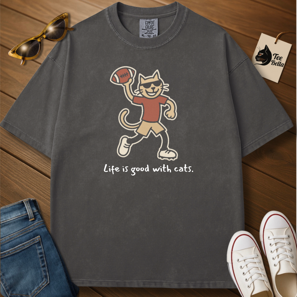 Life Is Good with Cats-Football Tee