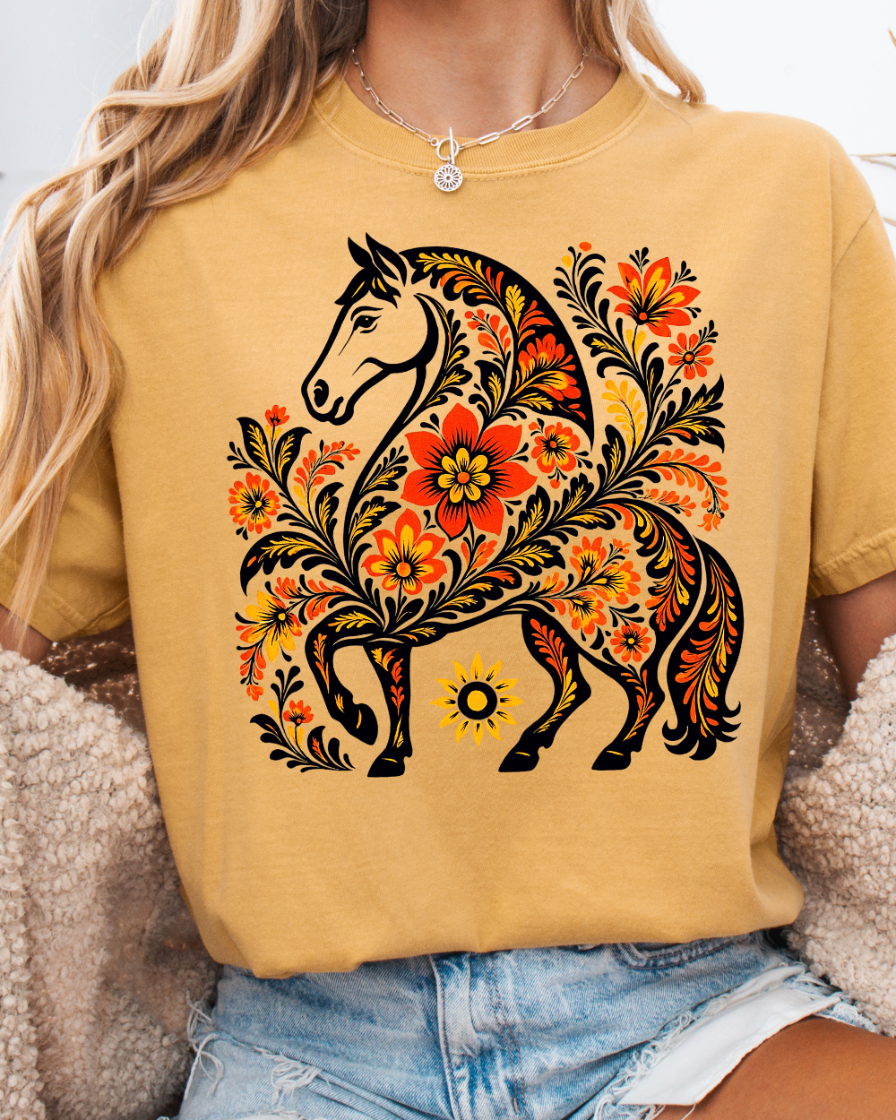 Golden Khokhloma Horse Tee