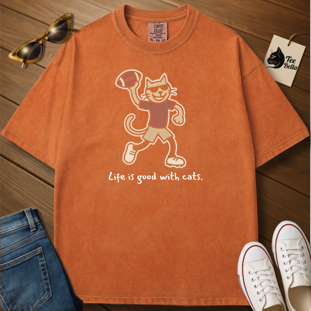 Life Is Good with Cats-Football Tee