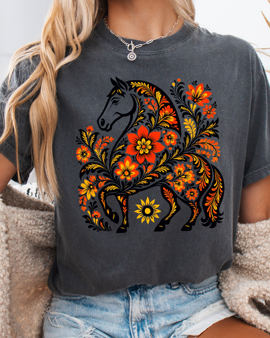 Golden Khokhloma Horse Tee