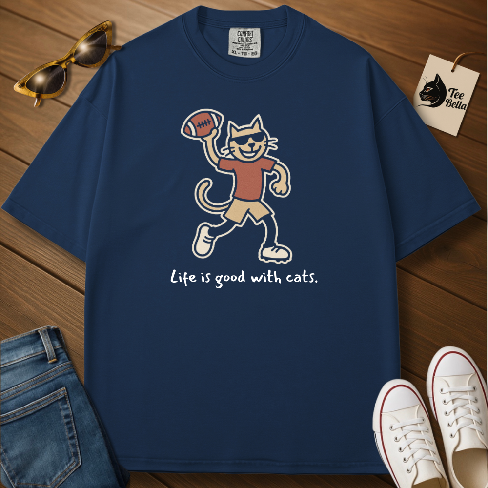 Life Is Good with Cats-Football Tee