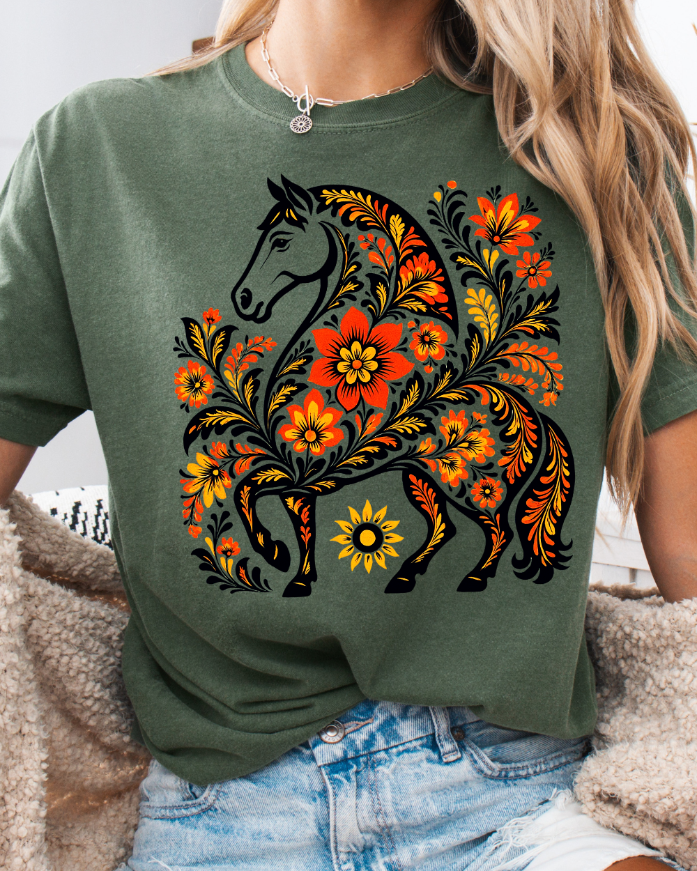 Golden Khokhloma Horse Tee