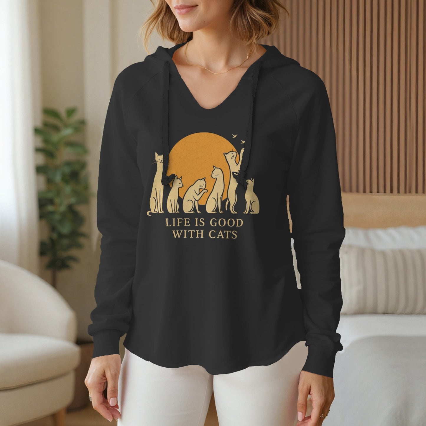Womens Lightweight  Wash Hooded Sweatshirt