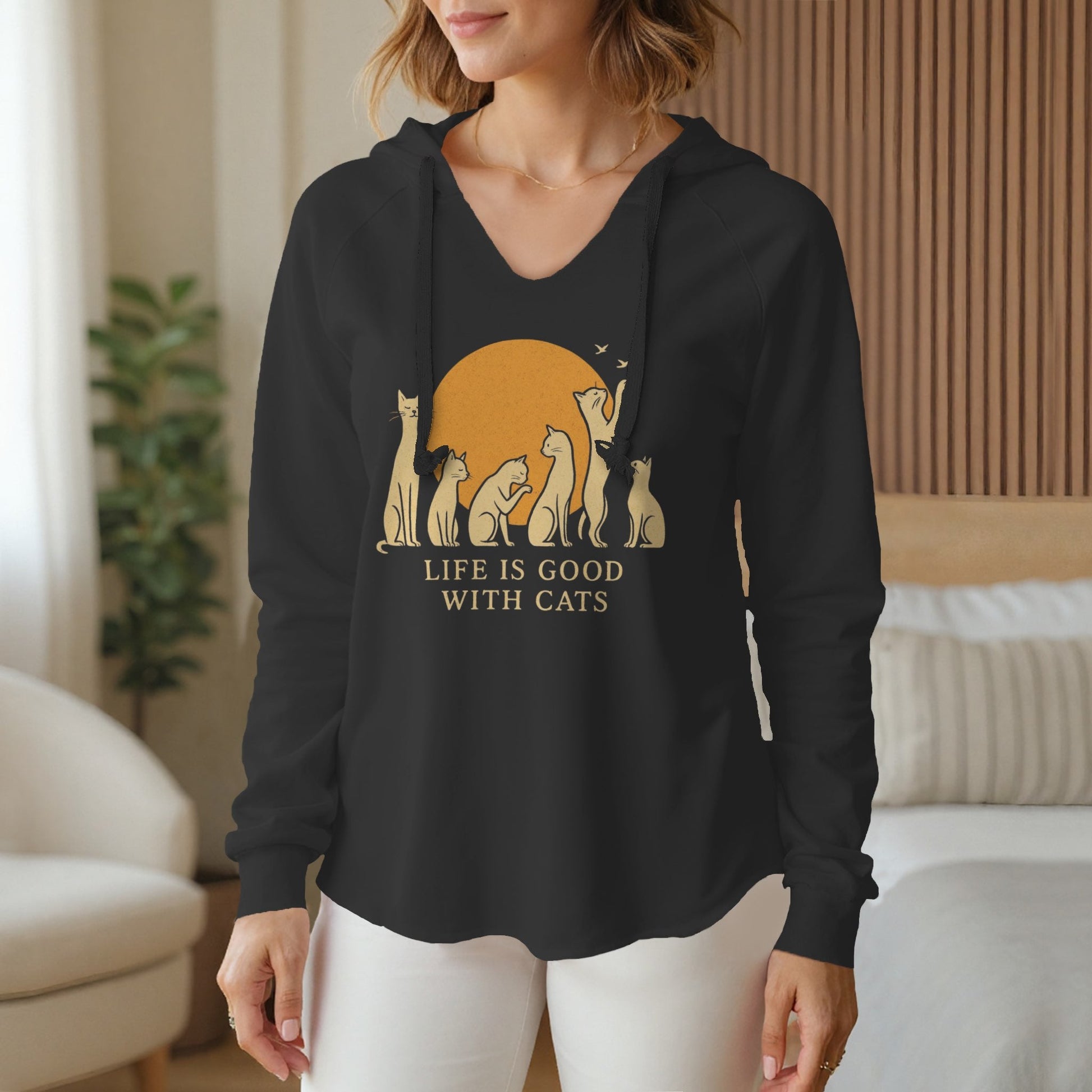 Womens Lightweight  Wash Hooded Sweatshirt