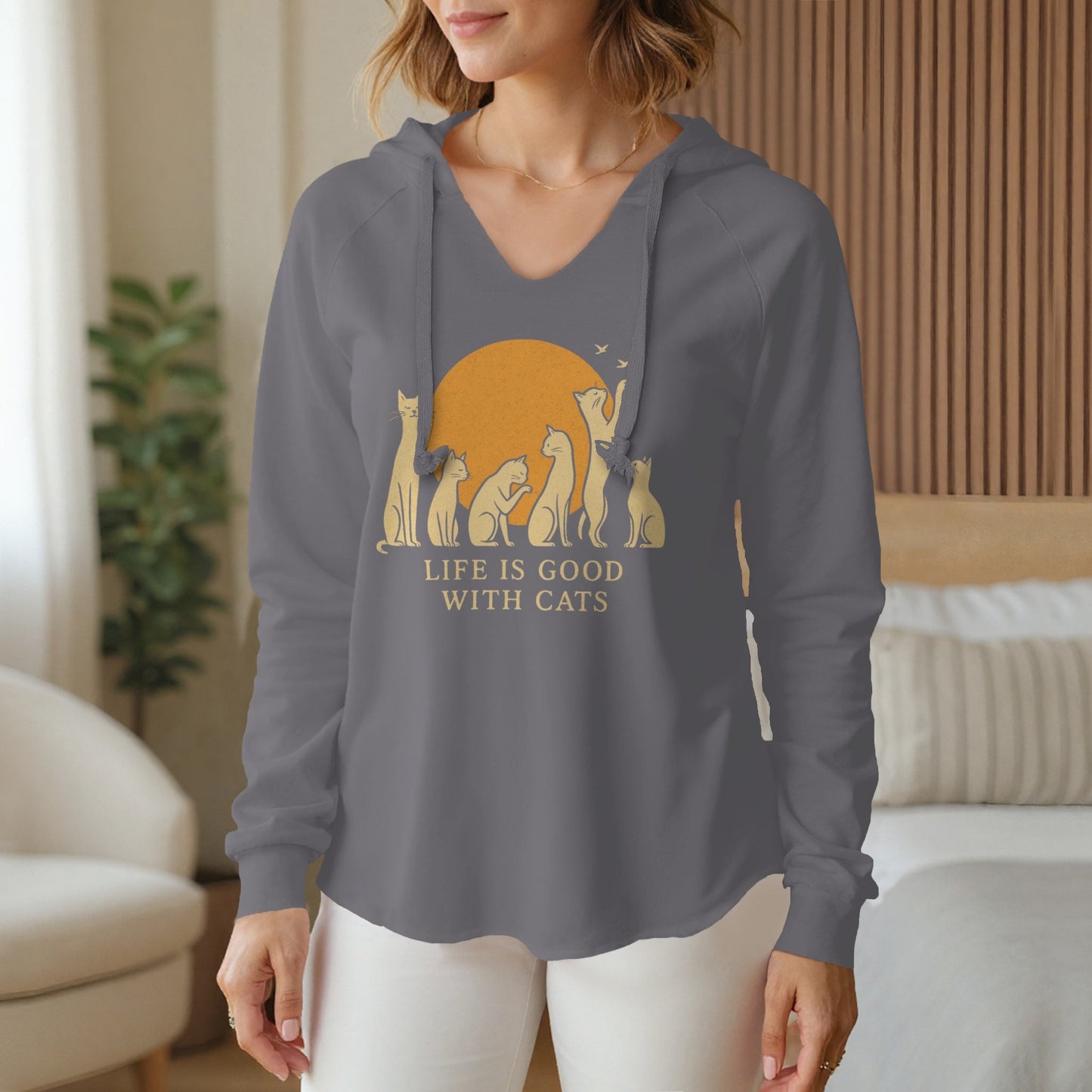 Womens Lightweight  Wash Hooded Sweatshirt