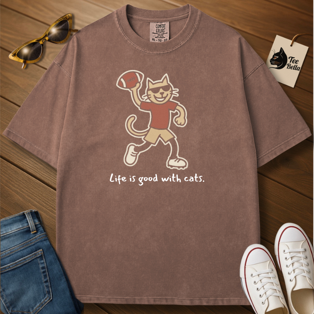 Life Is Good with Cats-Football Tee