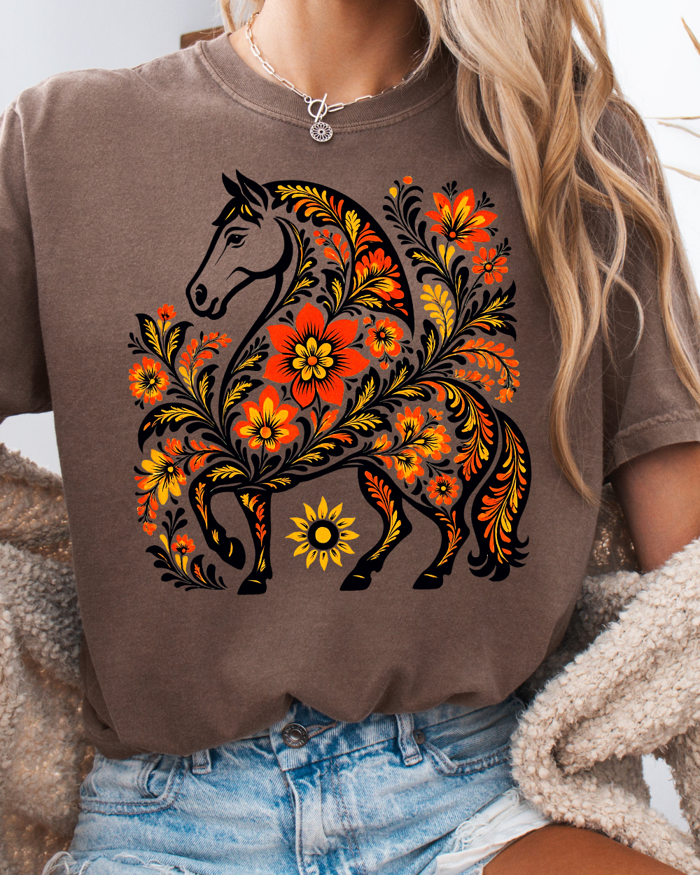 Golden Khokhloma Horse Tee