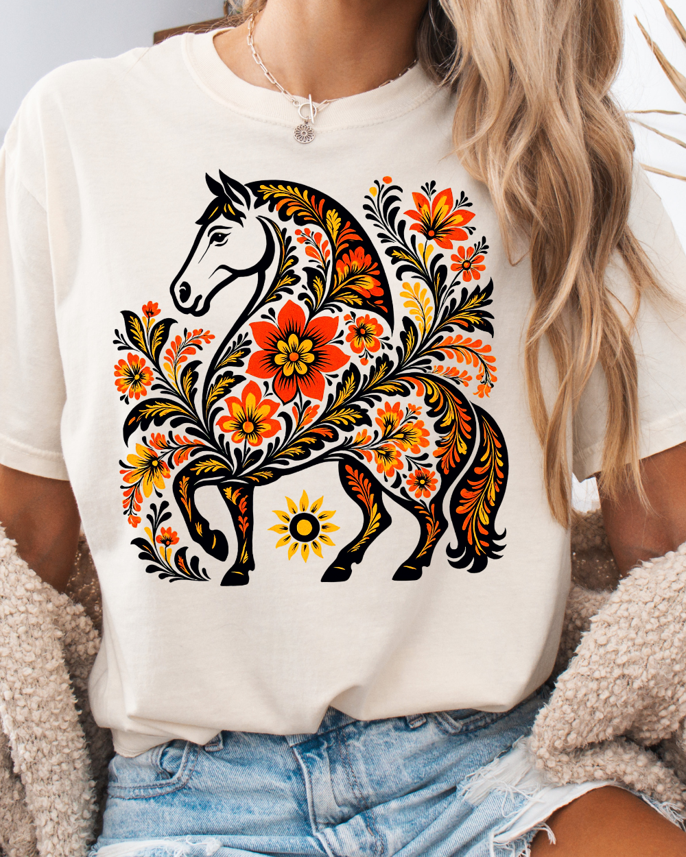 Golden Khokhloma Horse Tee