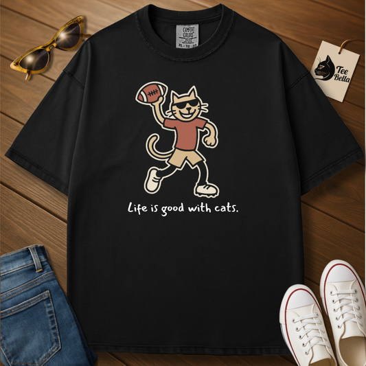 Life Is Good with Cats-Football Tee