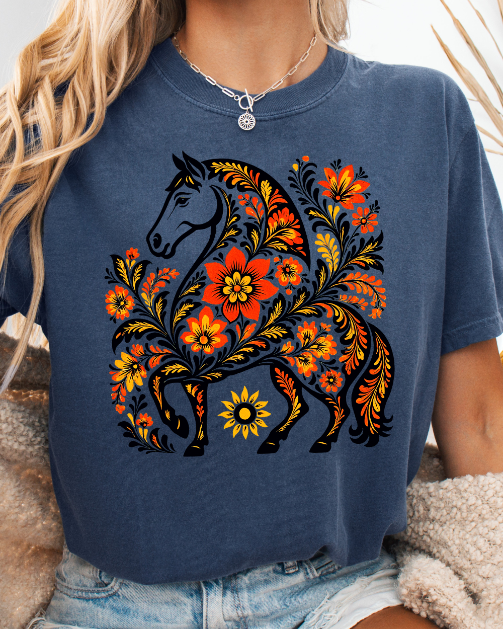 Golden Khokhloma Horse Tee