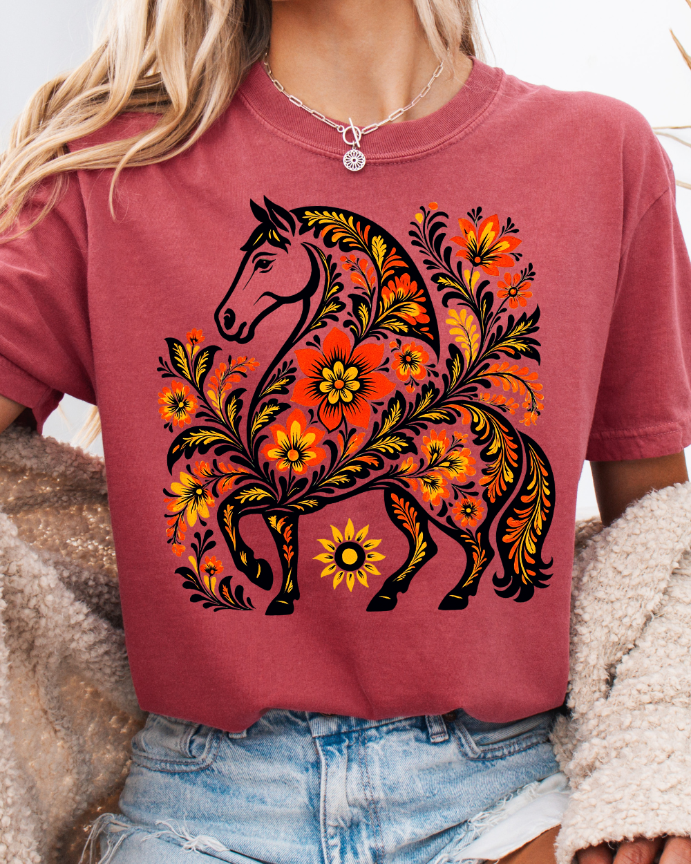 Golden Khokhloma Horse Tee