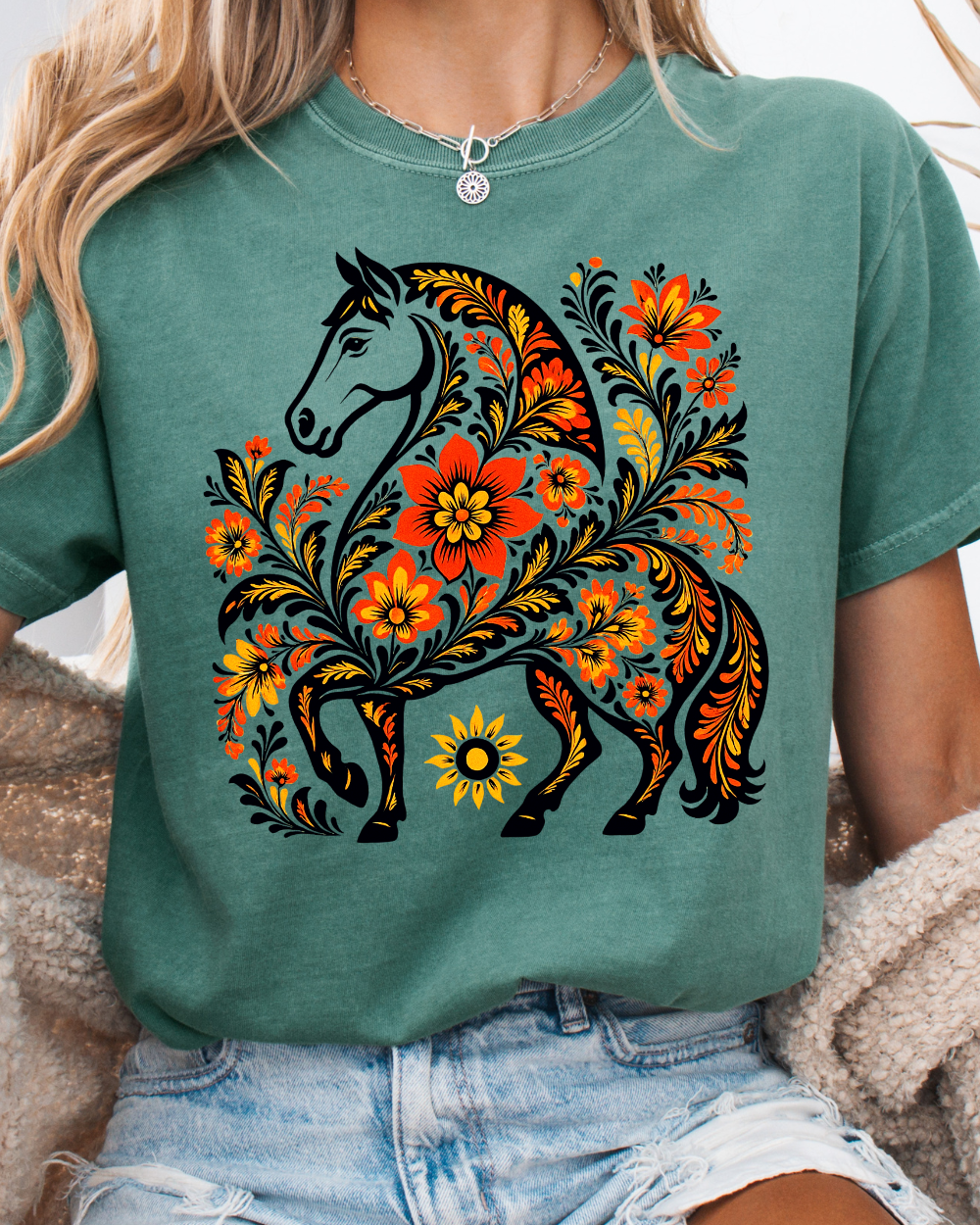 Golden Khokhloma Horse Tee